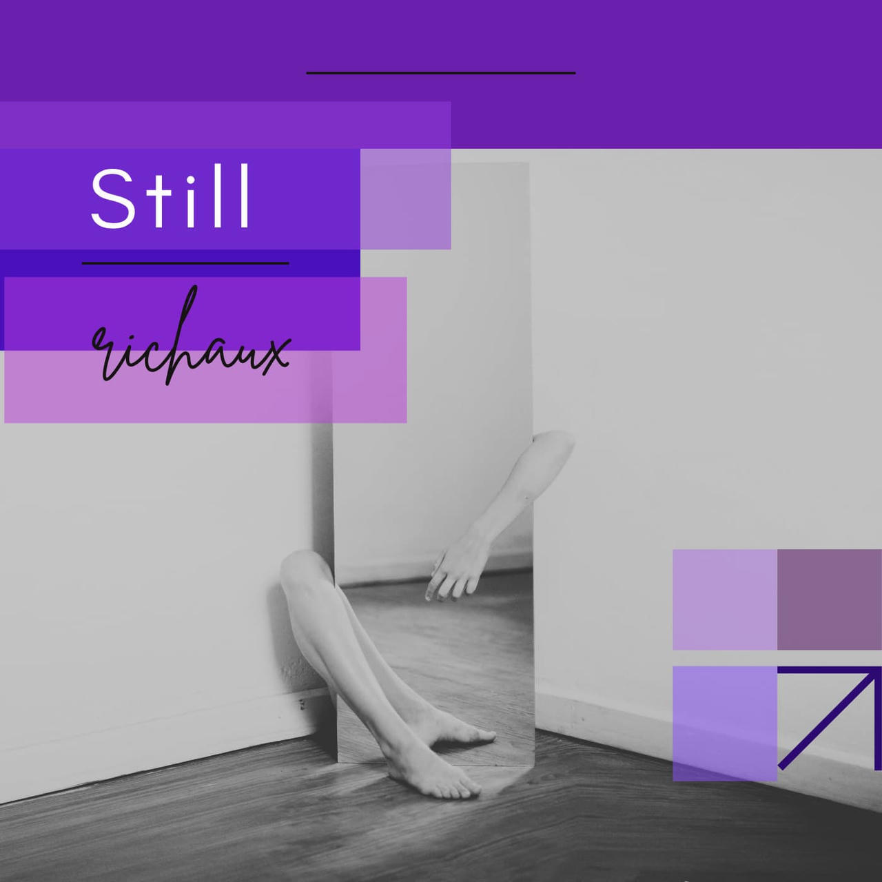 Abstract person behind mirror in corner of room as part of purple record cover.